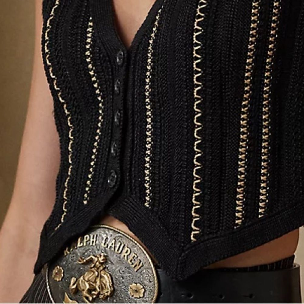 Ralph Lauren Pre-Fall ‘23 Embroidered Stripe Crochet Knit Silk Linen Vest - Picture 7 of 17